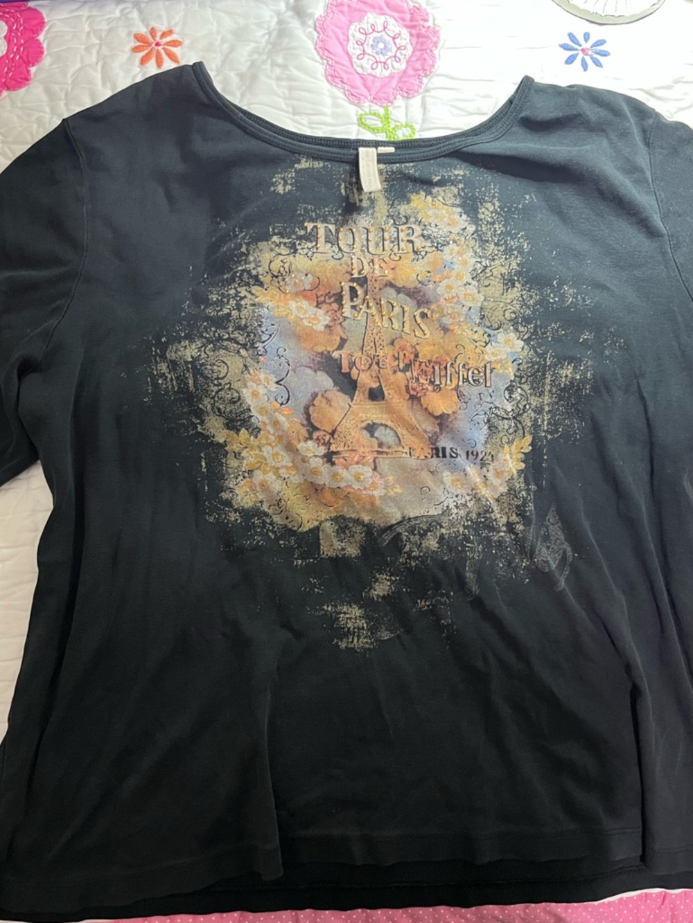 Susan Lawrence Black Long Sleeve Tee with Vintage Paris Eiffel Graphic